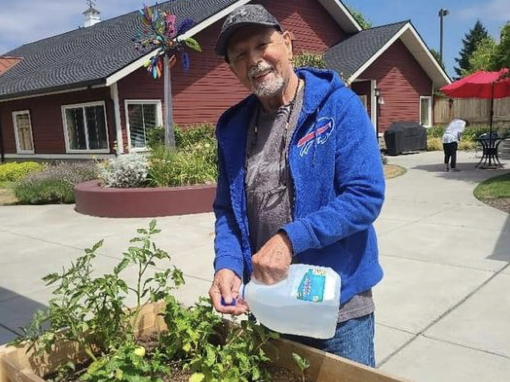 Memory Care Resident Gardening in Lacey WA